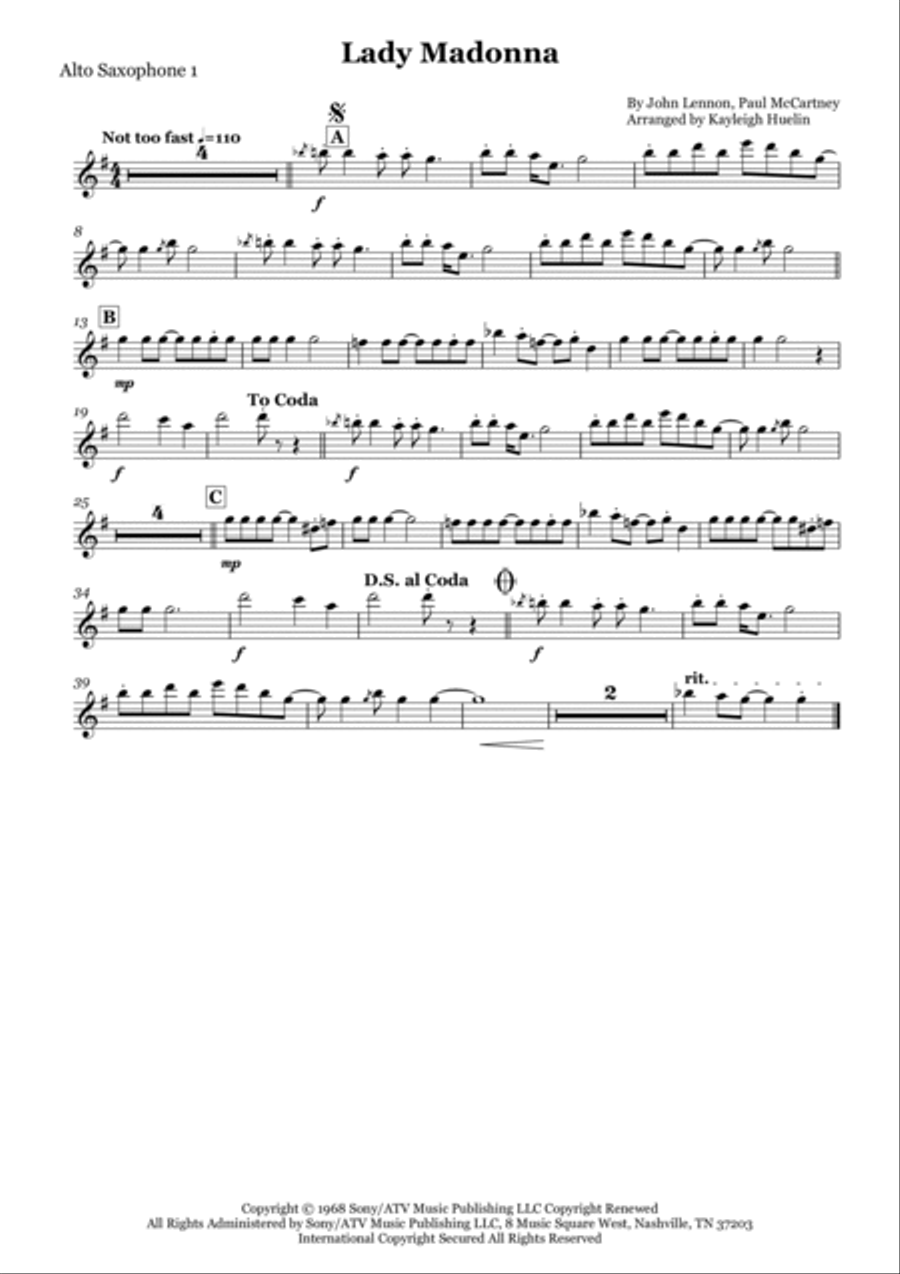 Lady Madonna Saxophone Quartet scores gallery preview page 4