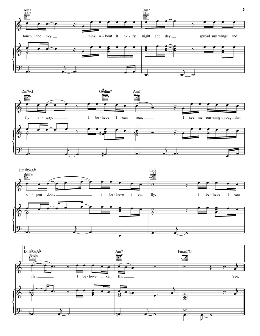 I Believe I Can Fly I Believe I Can Fly Piano, Vocal, Guitar scores gallery preview page 3