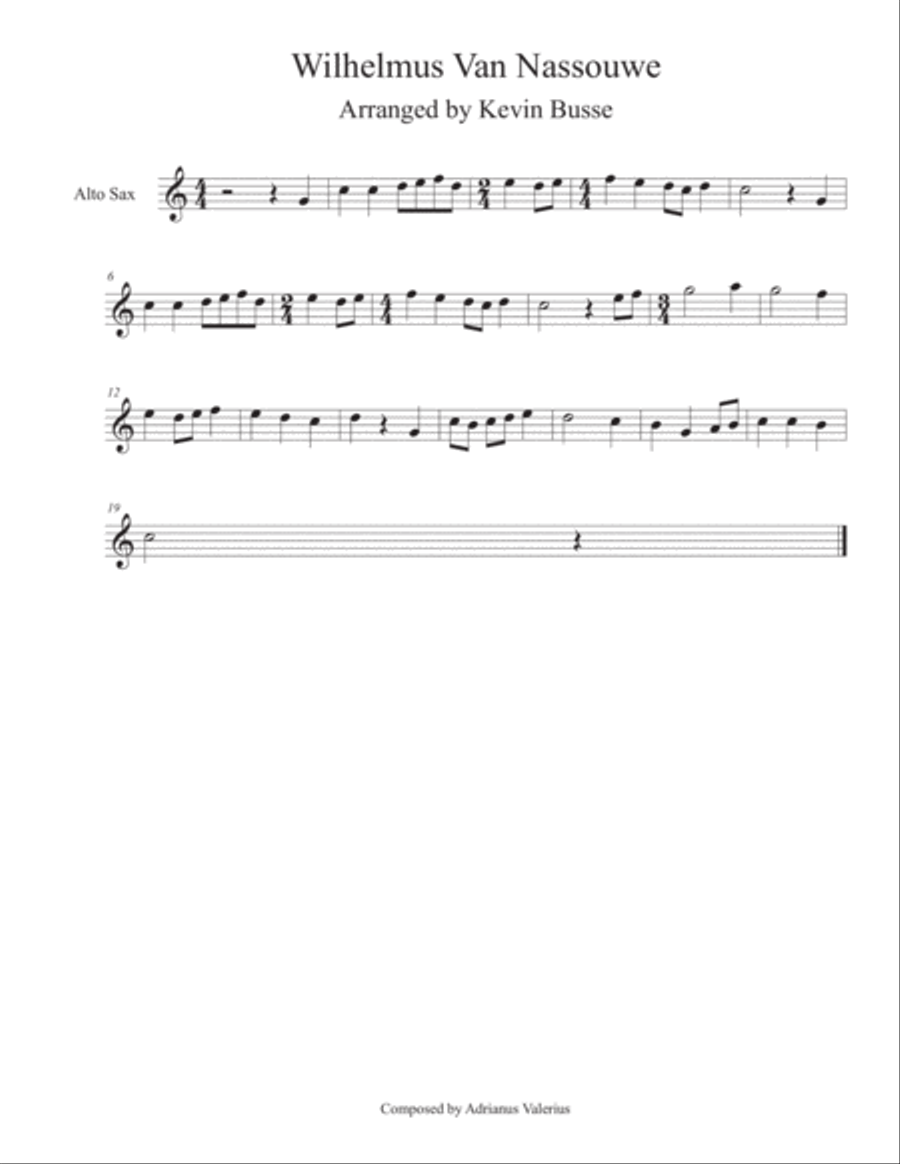 Wilhelmus Van Nassouwe - Alto Sax Alto Saxophone scores gallery preview page 1