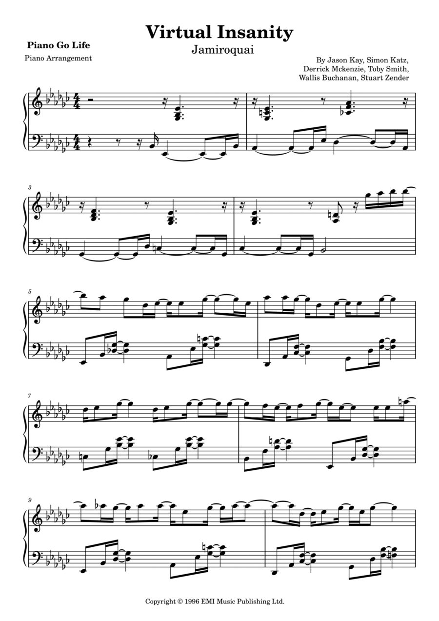 Virtual Insanity Piano Solo scores gallery preview page 1