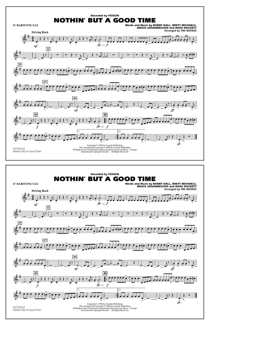 Nothin' But A Good Time - Eb Baritone Sax Marching Band scores gallery preview page 1