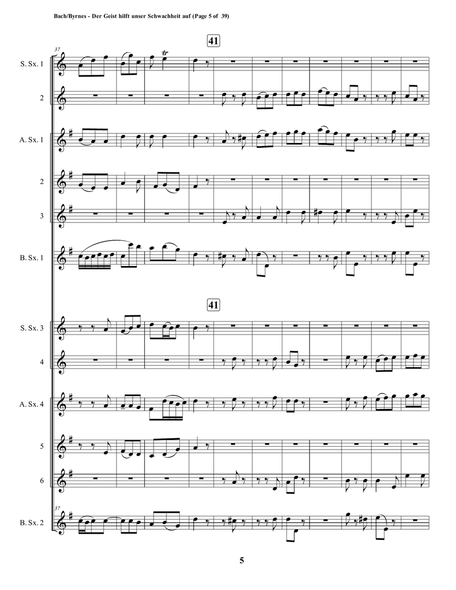 Der Geist hilft unser Schwachheit auf by J.S. Bach for Double Saxophone Choir Woodwind Ensemble scores gallery preview page 5