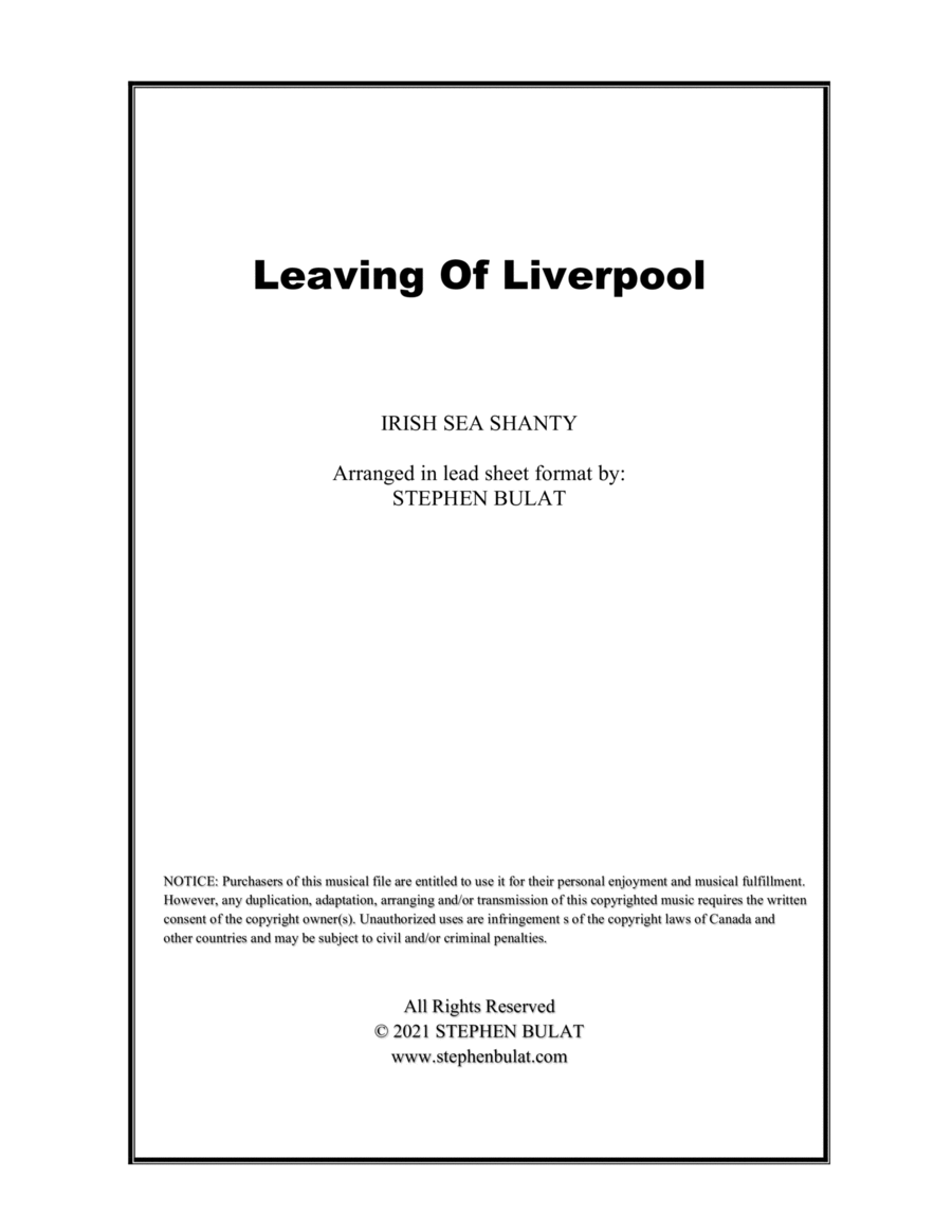Leaving Of Liverpool (The Dubliners, The Pogues) - Lead sheet (key of E)