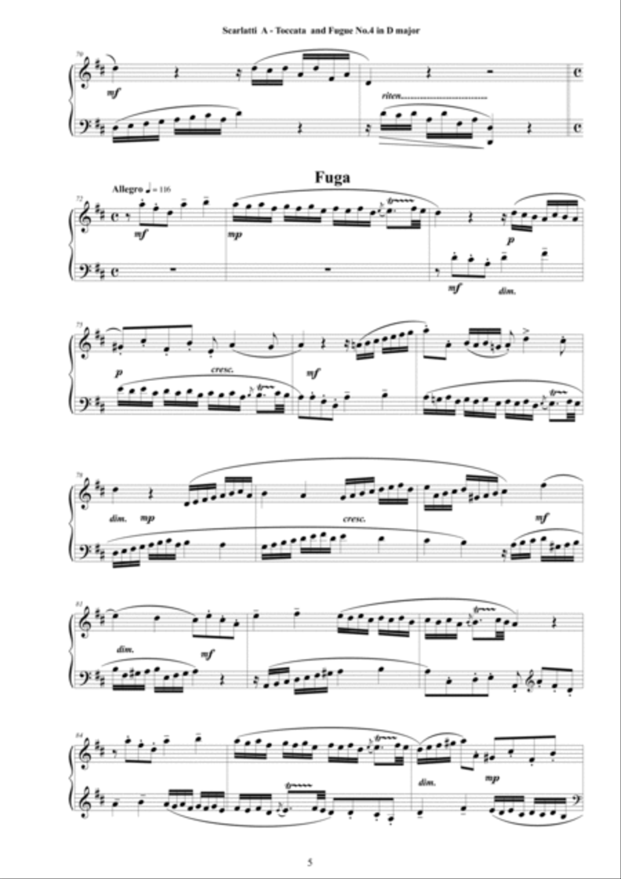 Scarlatti A - Toccata and Fugue No.4 in D major with Giga for Piano Piano Solo scores gallery preview page 5
