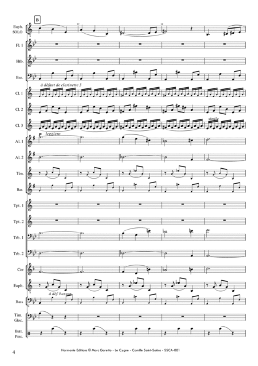 Le Cygne (The Swan) - Carnaval des Animaux (carnival of the animals) for Concert Band Concert Band scores gallery preview page 5