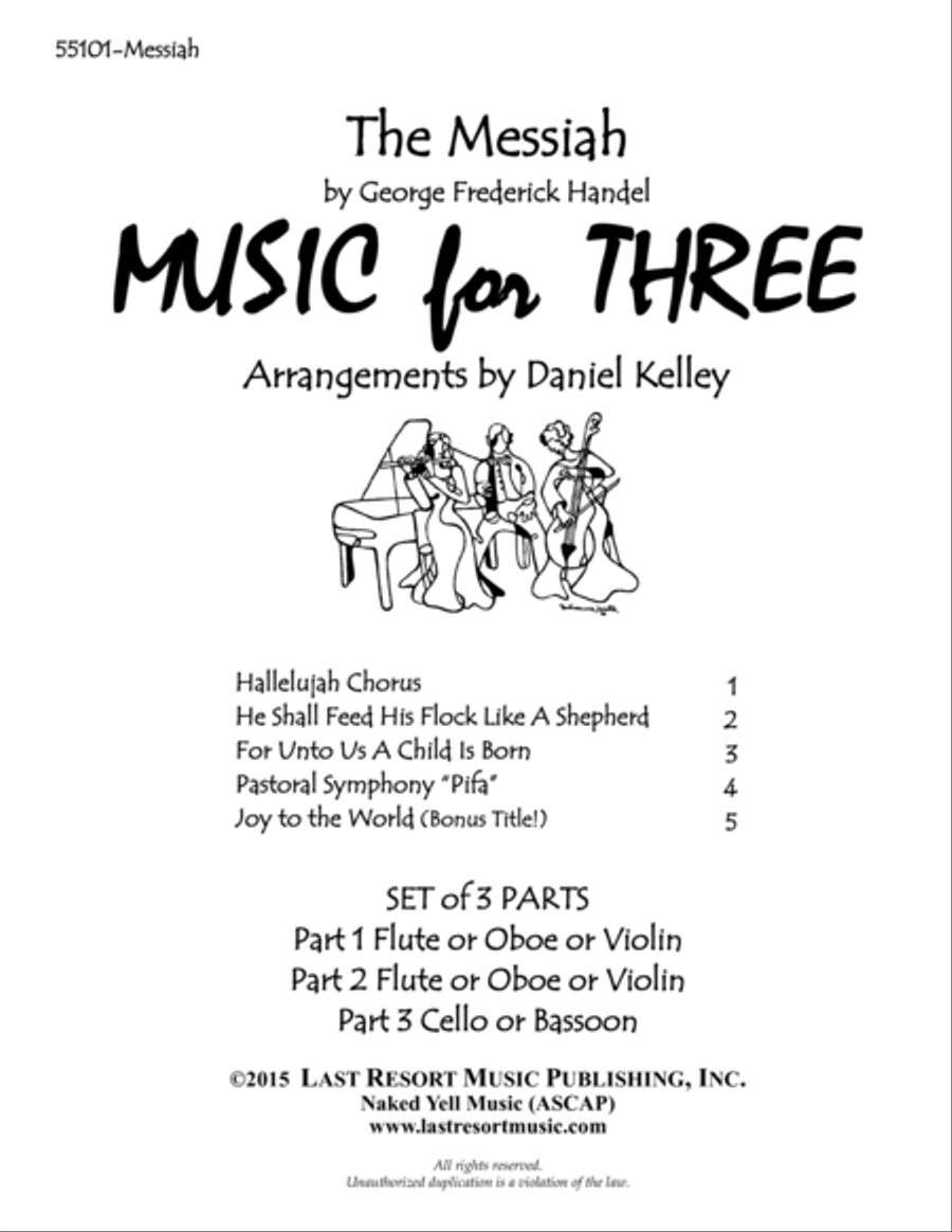 Handel's Messiah for String Trio (2 Violins & Cello) Set of 3 Parts