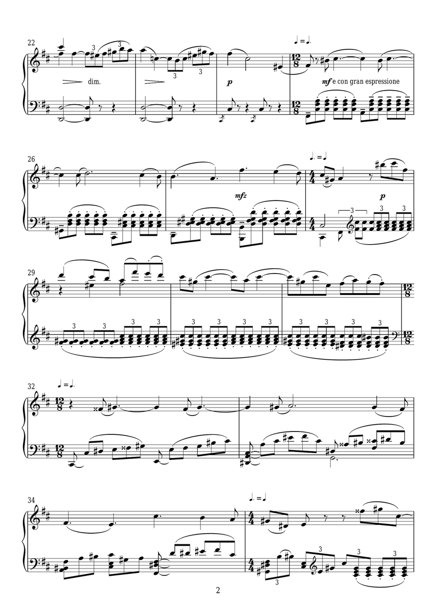 Symphony No. 1 In A, Op. 79 (Second Movement) Piano Solo scores gallery preview page 2