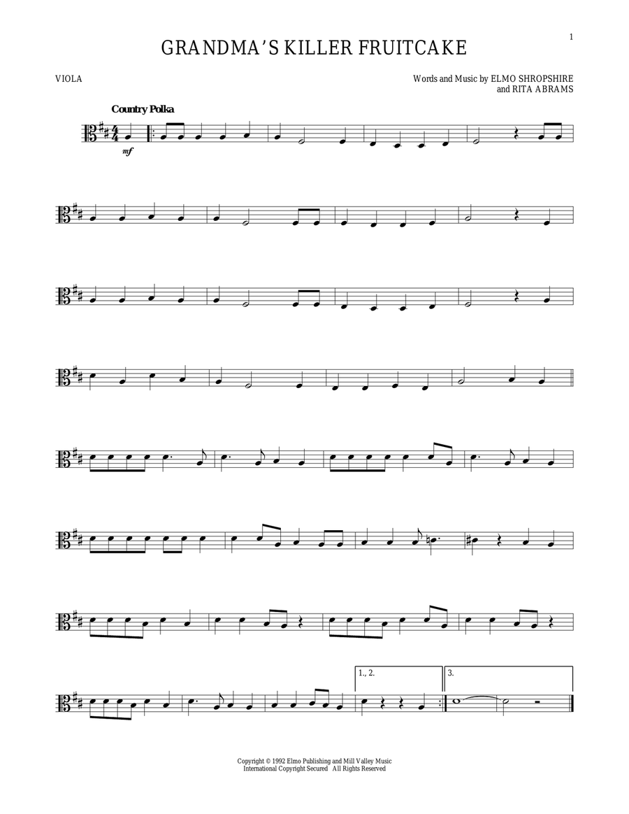 Grandma's Killer Fruitcake Viola Solo scores gallery preview page 1