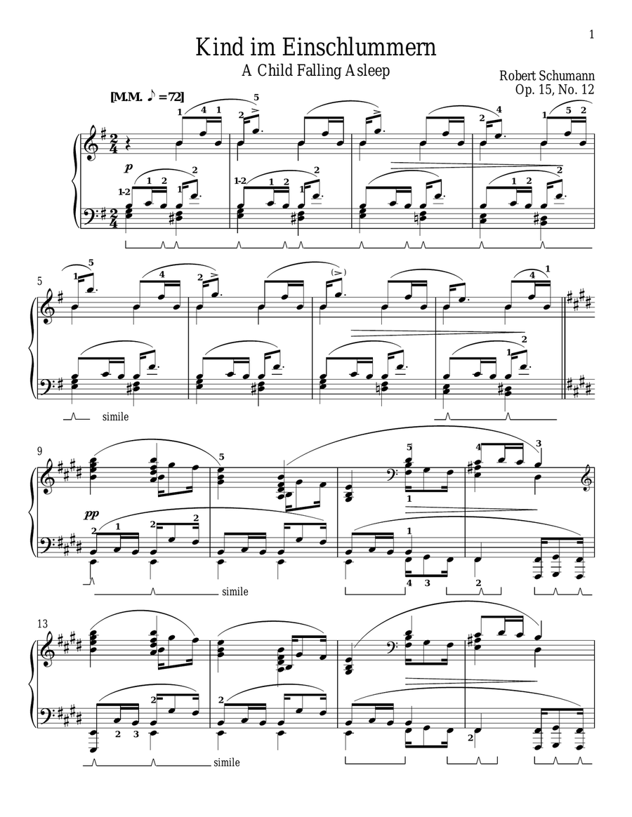 A Child Falling Asleep, Op. 15, No. 12 Piano Solo scores gallery preview page 1