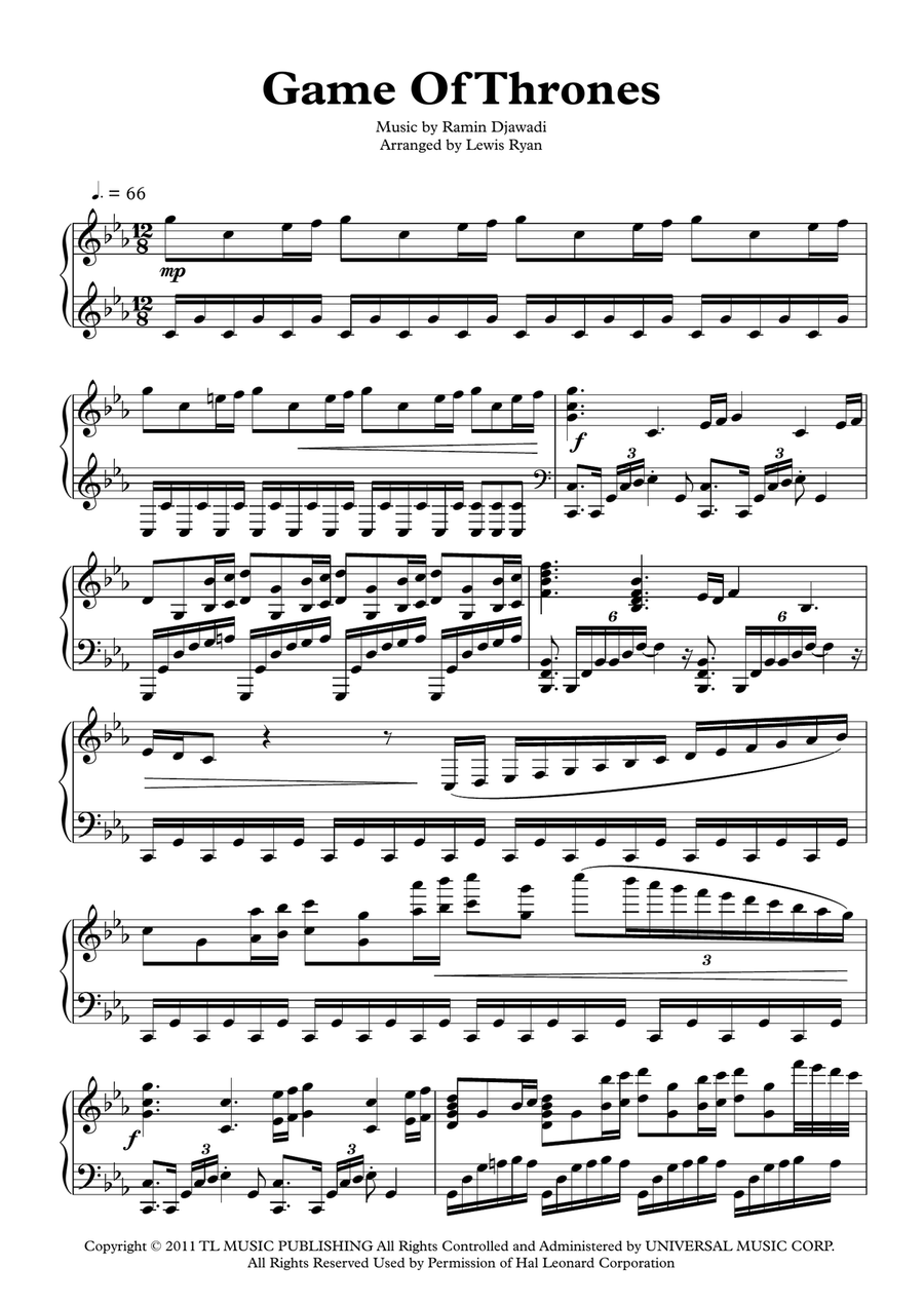 Game Of Thrones Piano Solo scores gallery preview page 1