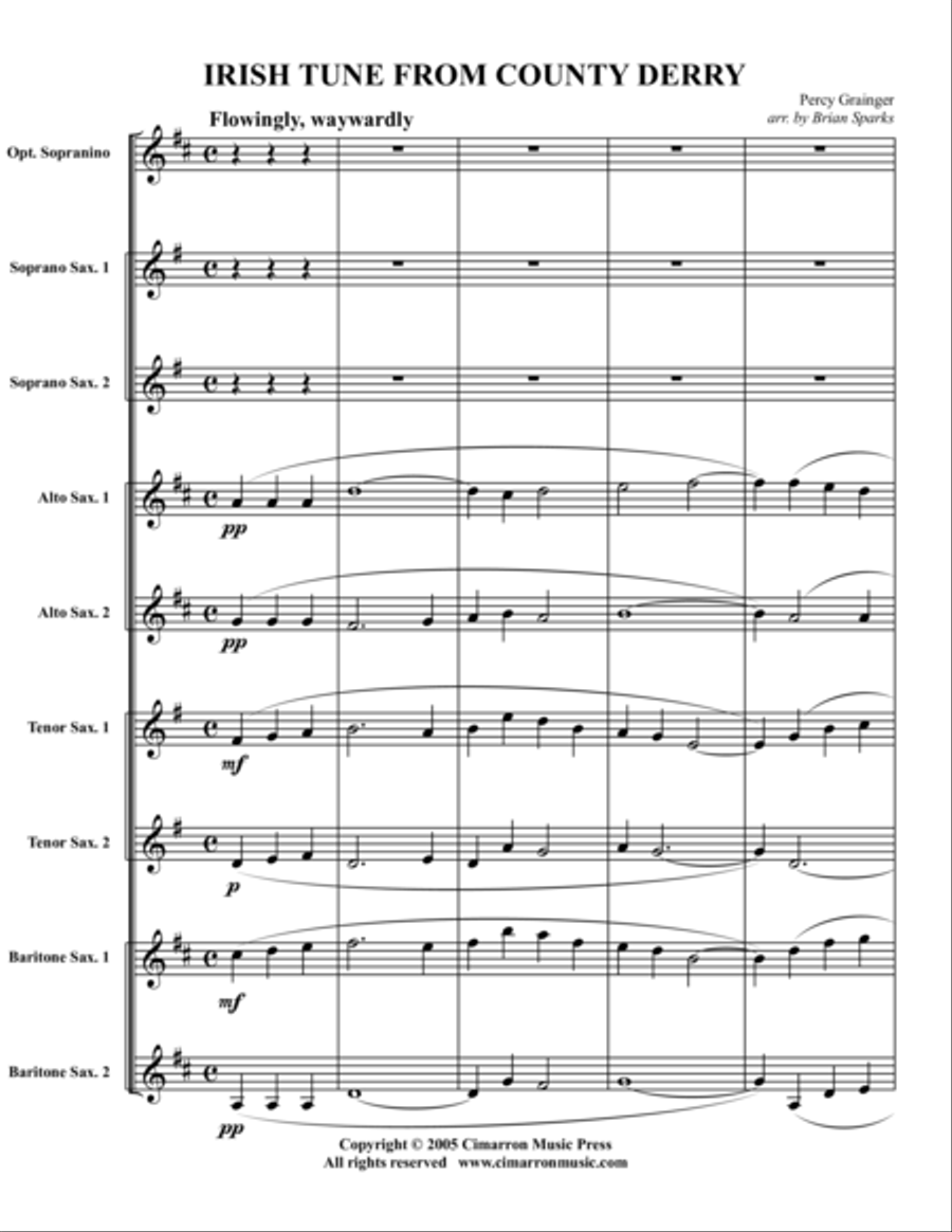 Irish Tune from County Derry SSAATTBB scores gallery preview page 1