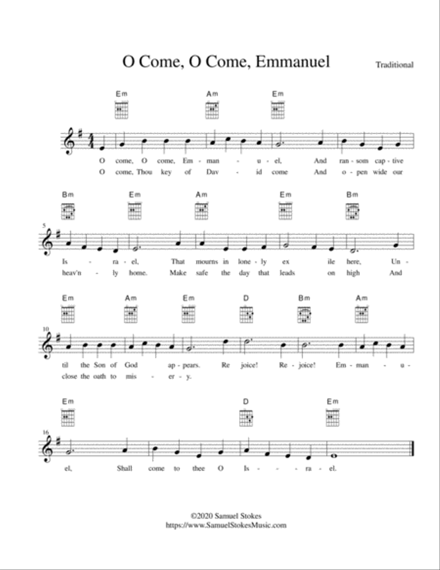 O Come, O Come, Emmanuel - lead sheet in E minor Guitar scores gallery preview page 1