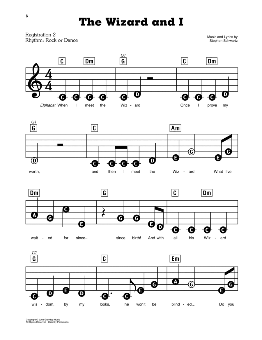 The Wizard And I (from Wicked) Electronic Keyboard scores gallery preview page 1