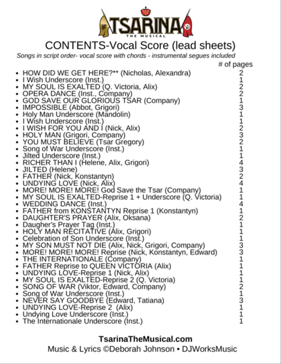 Tsarina the Musical Vocal Music Score