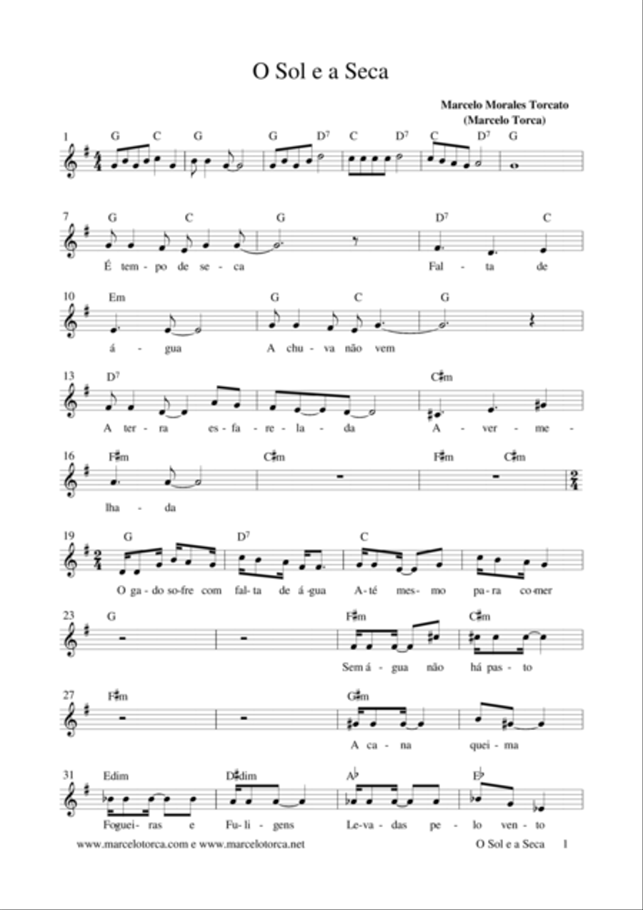 O Sol e a Seca O Sol e a Seca Piano, Vocal, Guitar scores gallery preview page 1