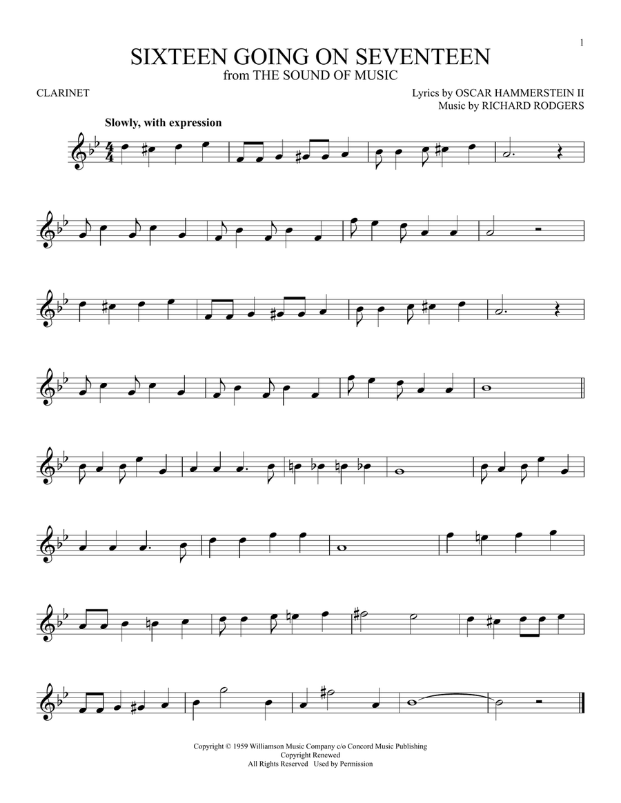 Sixteen Going On Seventeen Clarinet Solo scores gallery preview page 1