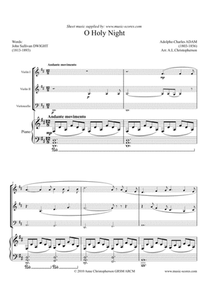 Cantique de Noel; O Holy Night - 2 Violins, Cello and Piano - D Major