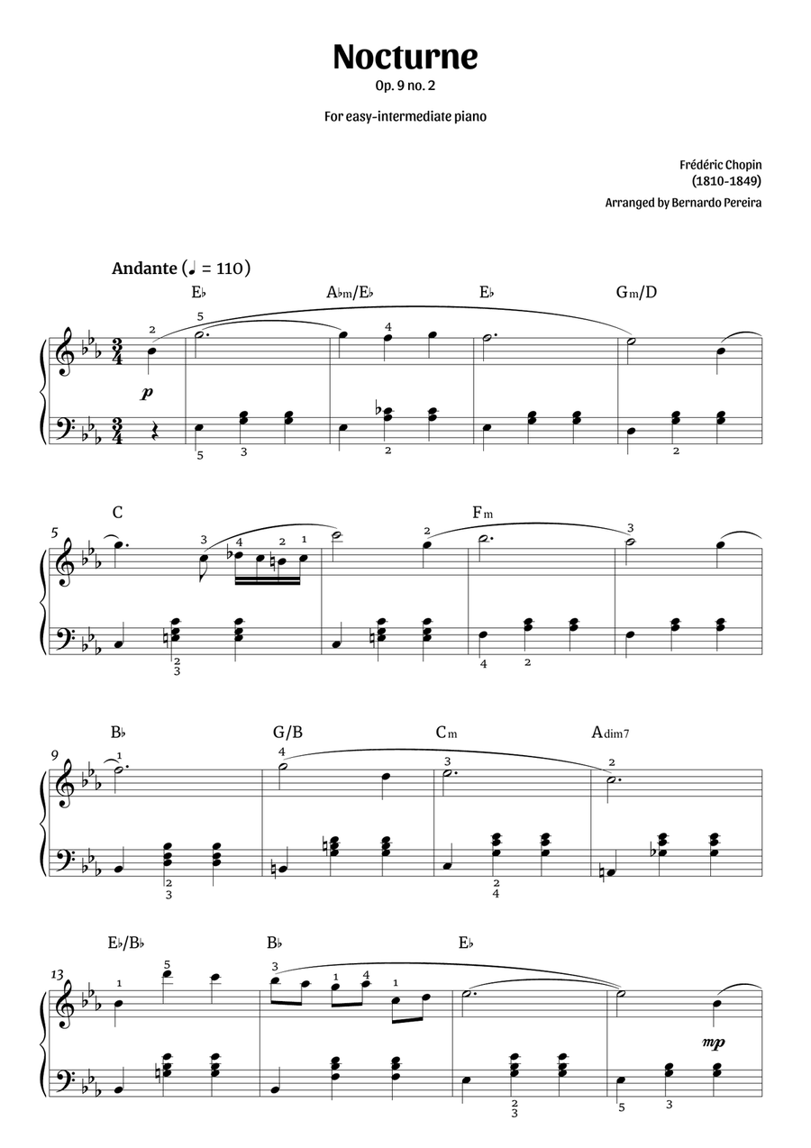Nocturne Op. 9 no. 2 (easy-intermediate piano) Piano Solo scores gallery preview page 1