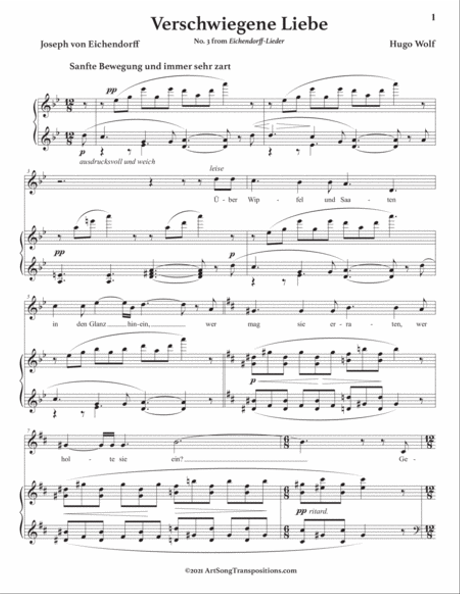 WOLF: Verschwiegene Liebe (transposed to D major) Voice scores gallery preview page 2