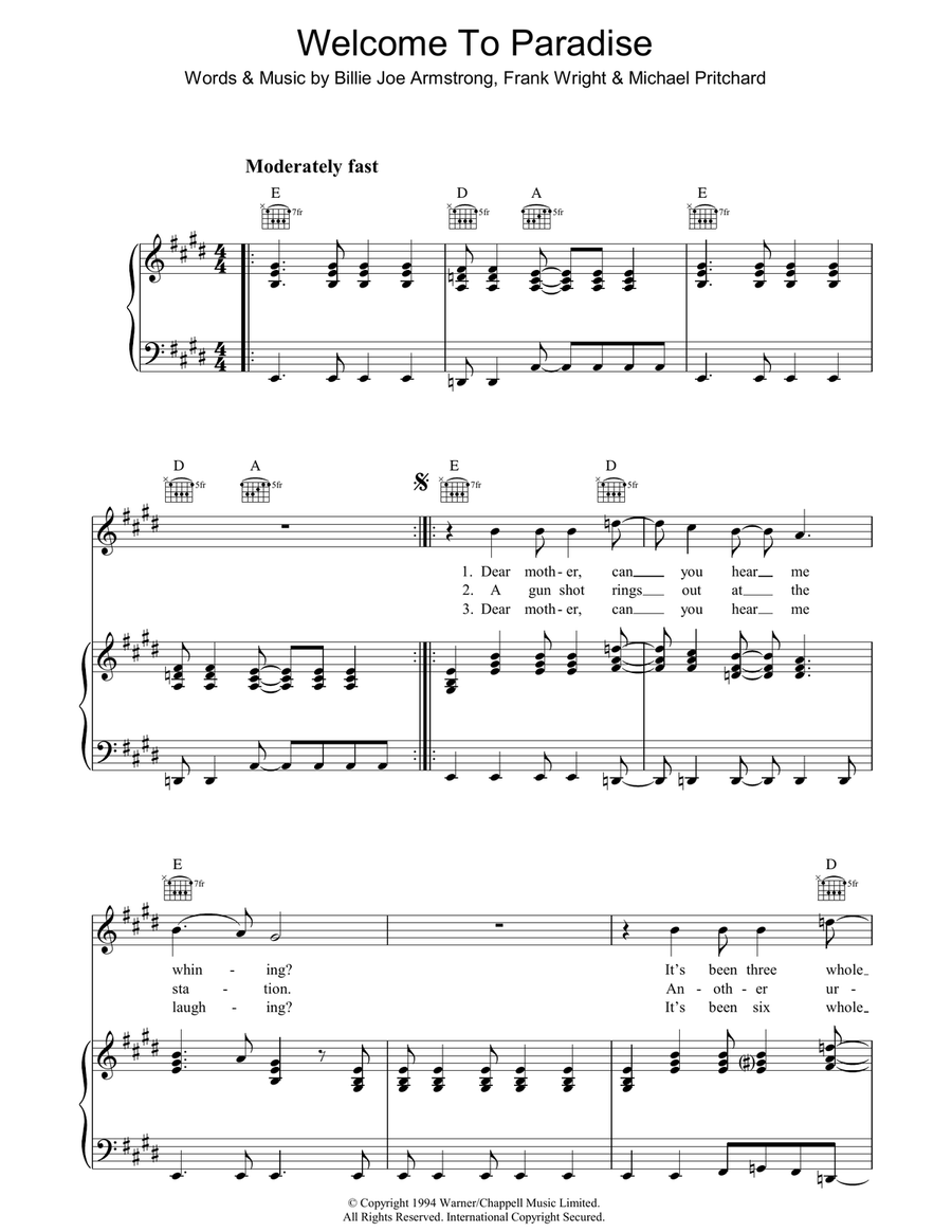 Welcome To Paradise Guitar scores gallery preview page 1