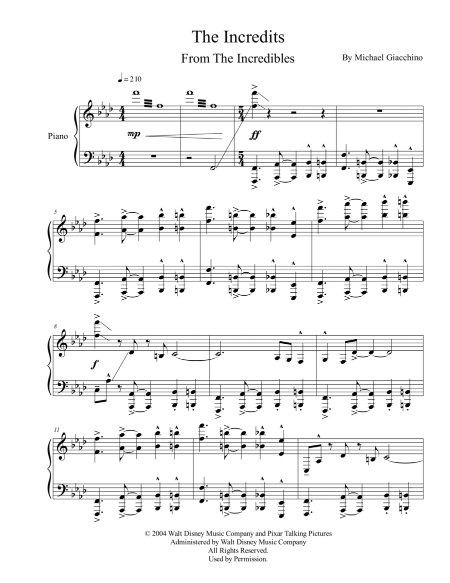 The Incredits The Incredits Piano Solo scores gallery preview page 1
