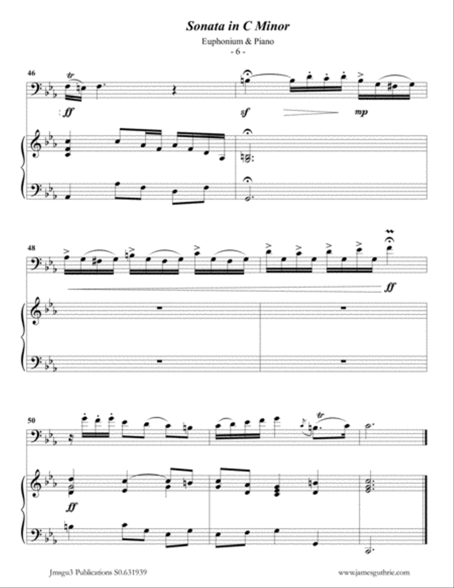 Telemann: Sonata in C Minor for Euphonium & Piano Brass Duet scores gallery preview page 6