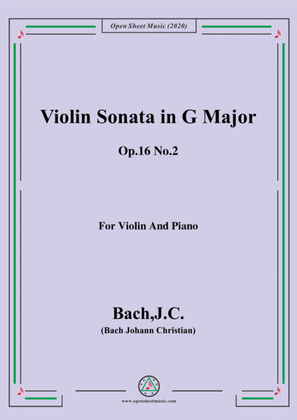 Book cover for Bach,J.C.-Violin Sonata,in G Major,Op.16 No.2,for Violin and Piano