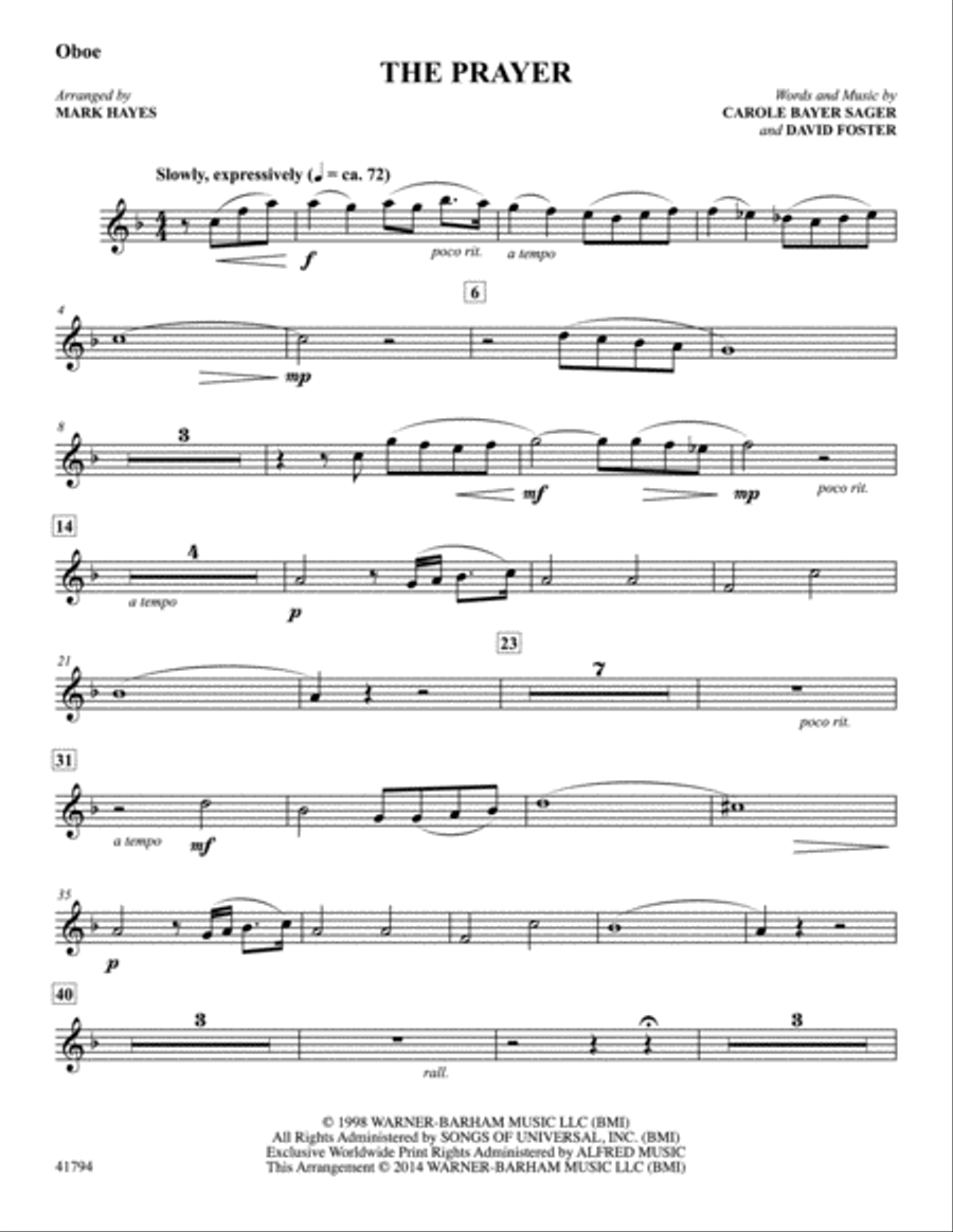 The Prayer: Oboe Oboe Solo scores gallery preview page 1
