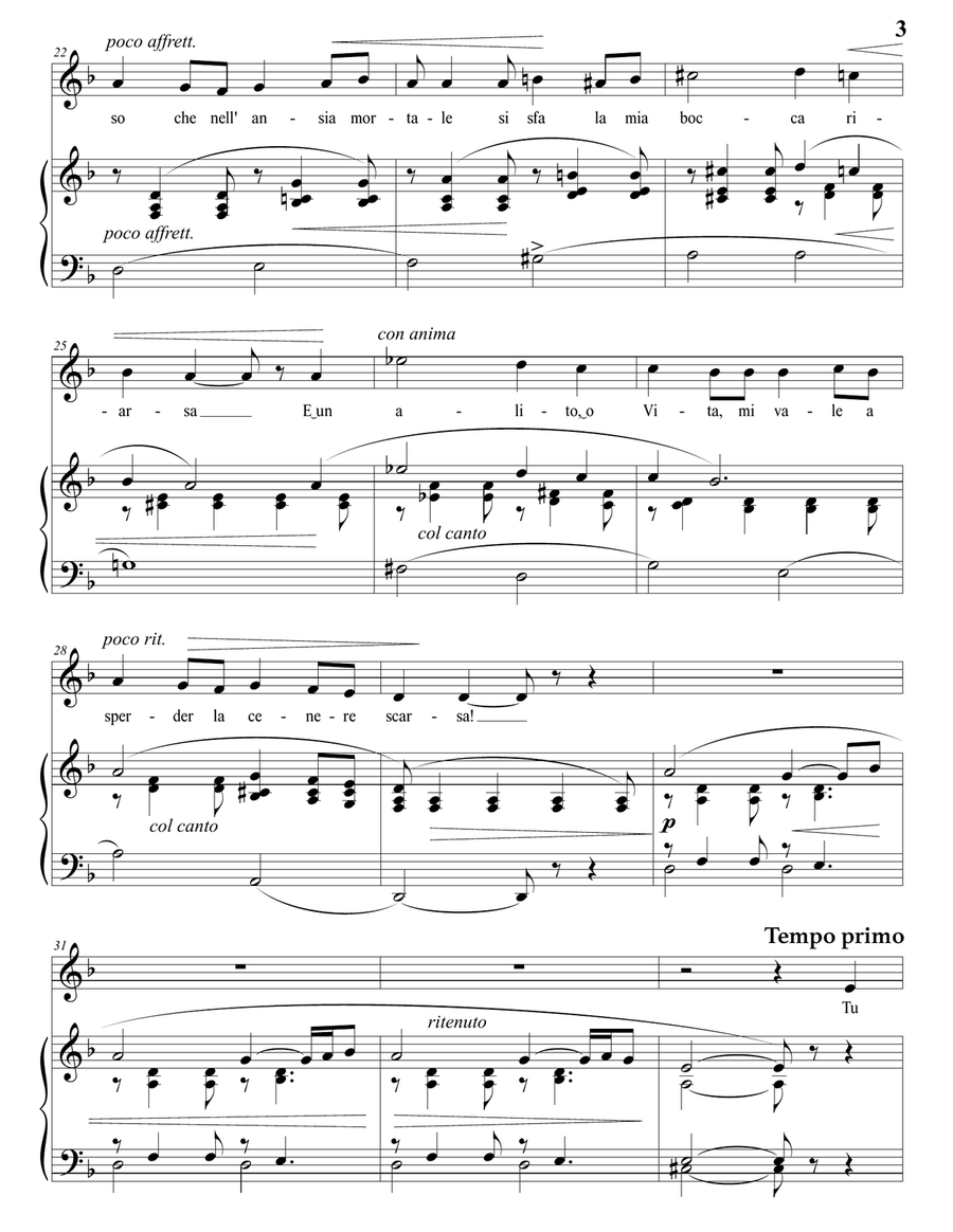 TOSTI: Che dici, o parola del Saggio? (transposed to D minor) Piano, Vocal scores gallery preview page 4