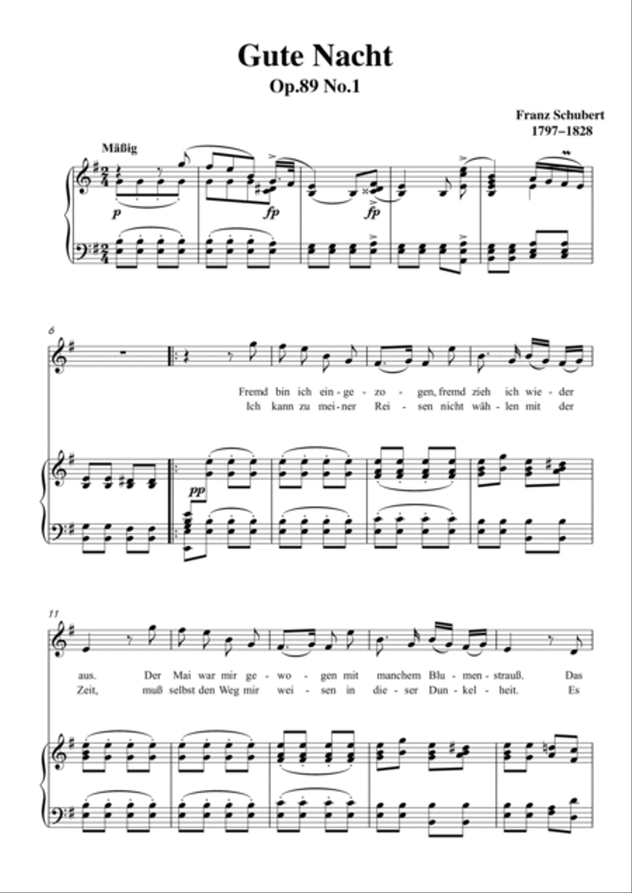 Schubert-Gute Nacht,from 'Winterreise',Op.89(D.911) No.1 in e minor,for Vocal and Piano Voice scores gallery preview page 2
