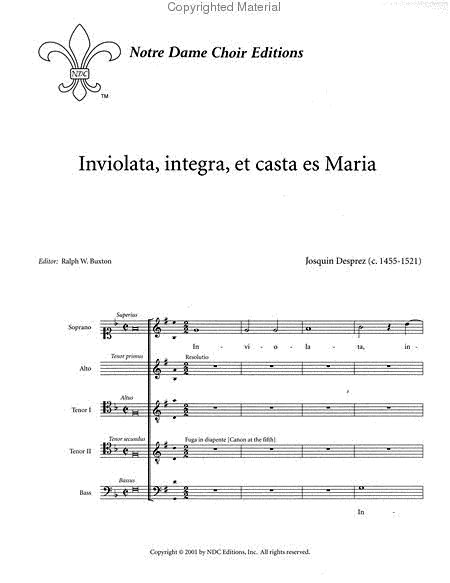 Inviolata integra et casta es Maria for SATTB Choir
