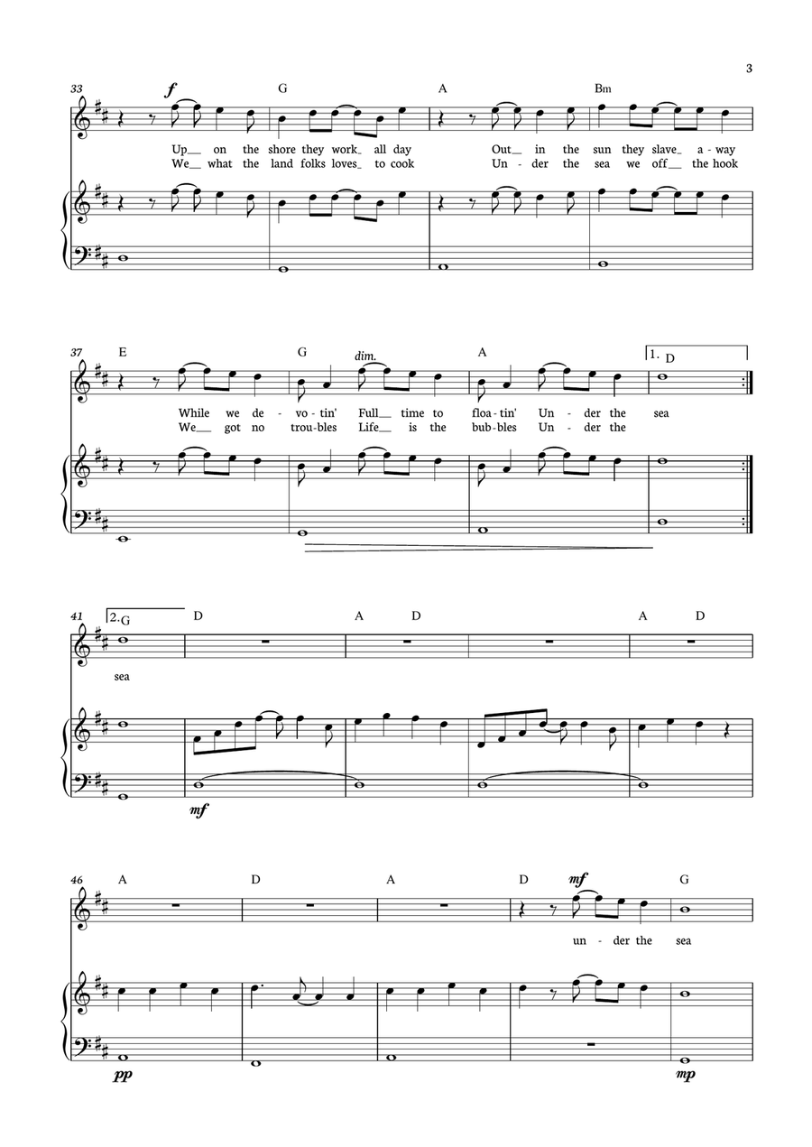 Under The Sea Piano, Vocal scores gallery preview page 3