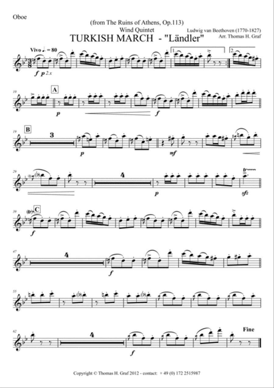 Turkish March Ländler - Beethoven - Wind Quintet Woodwind Quintet scores gallery preview page 4