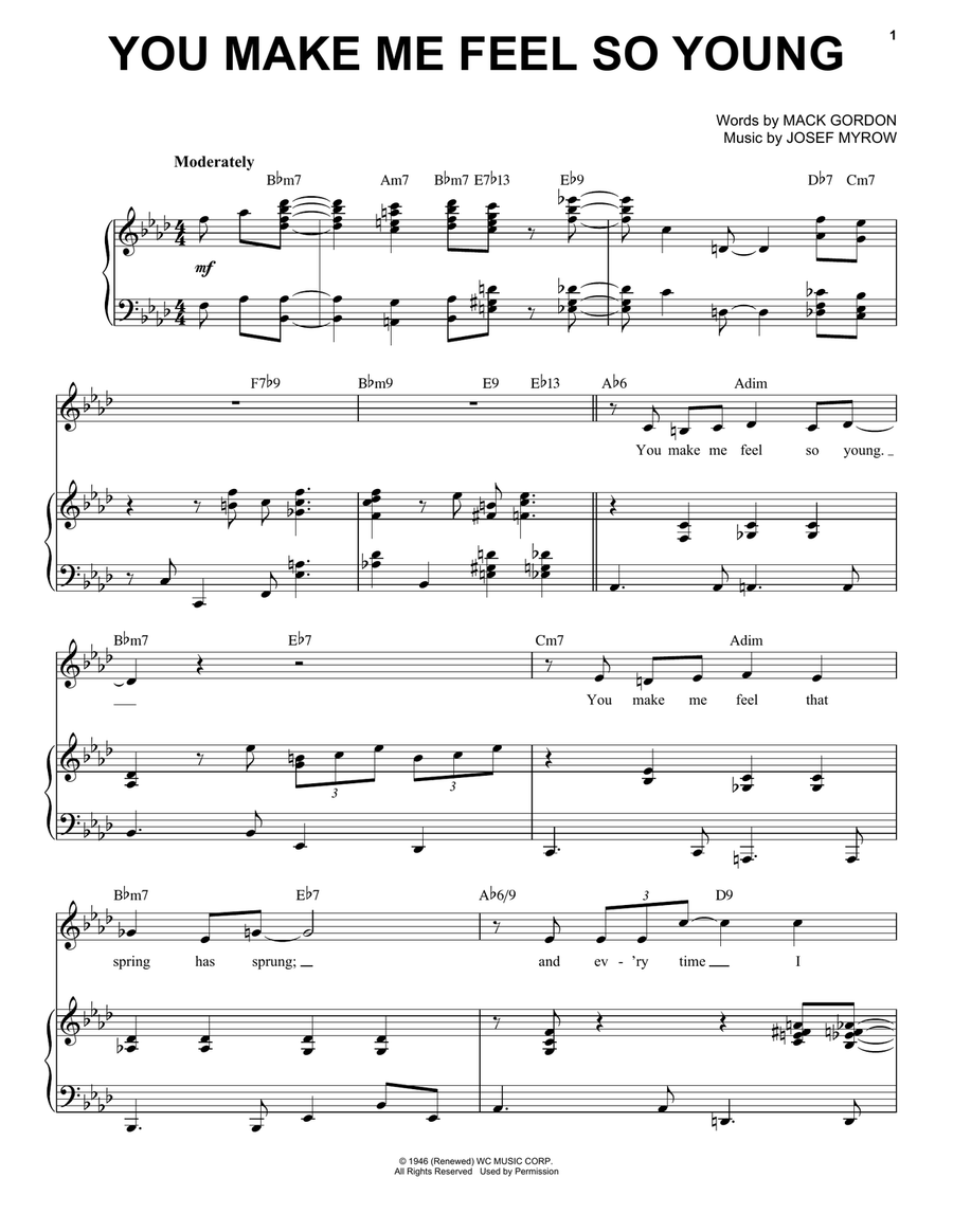 You Make Me Feel So Young Piano, Vocal, Guitar scores gallery preview page 1