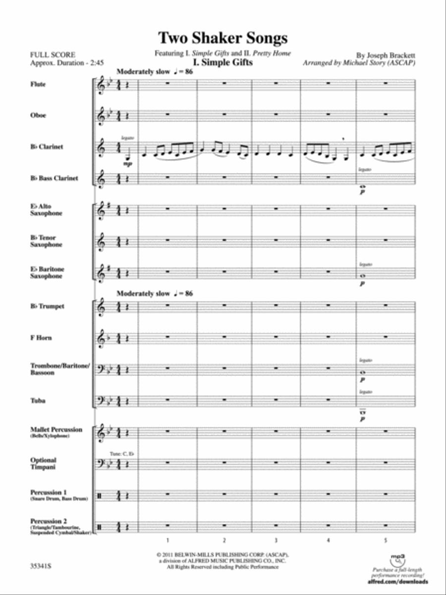 Two Shaker Songs Concert Band scores gallery preview page 2