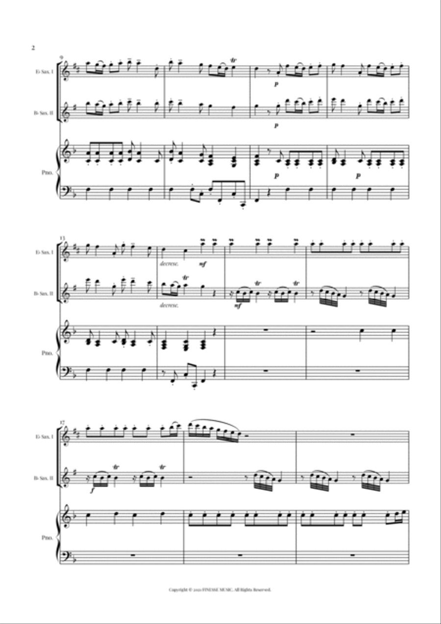 TRIO - Four Seasons Spring (Allegro) for Eb SAX, Bb SAX and PIANO - F Major Small Ensemble scores gallery preview page 4