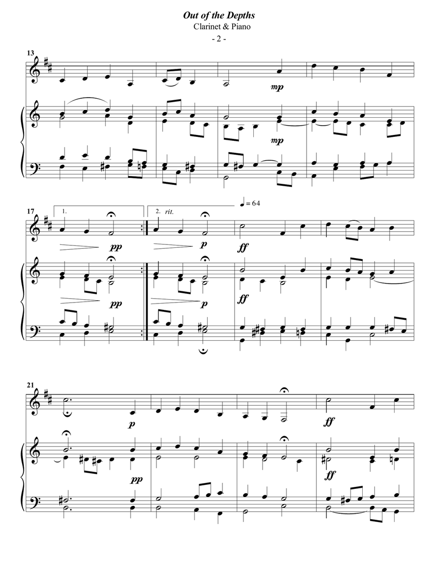 Luther: Out of the Depths for Clarinet & Piano B-Flat Clarinet scores gallery preview page 2