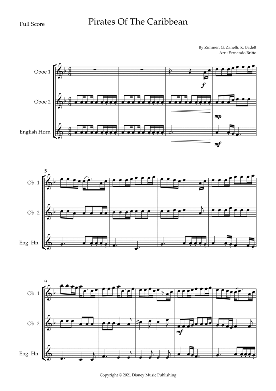 Pirates Of The Caribbean Pirates Of The Caribbean Woodwind Trio scores gallery preview page 1