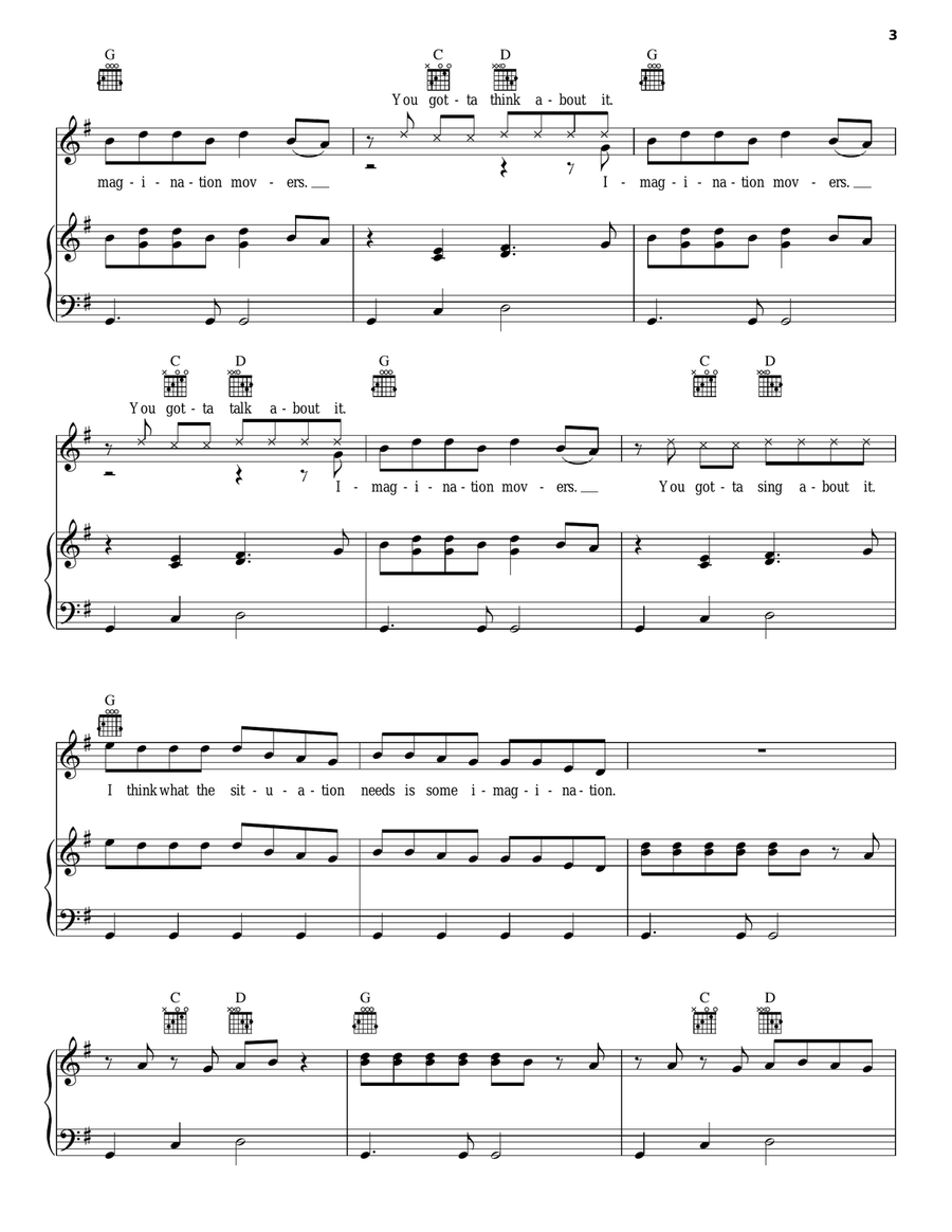 Imagination Movers Theme Song Piano, Vocal, Guitar scores gallery preview page 3