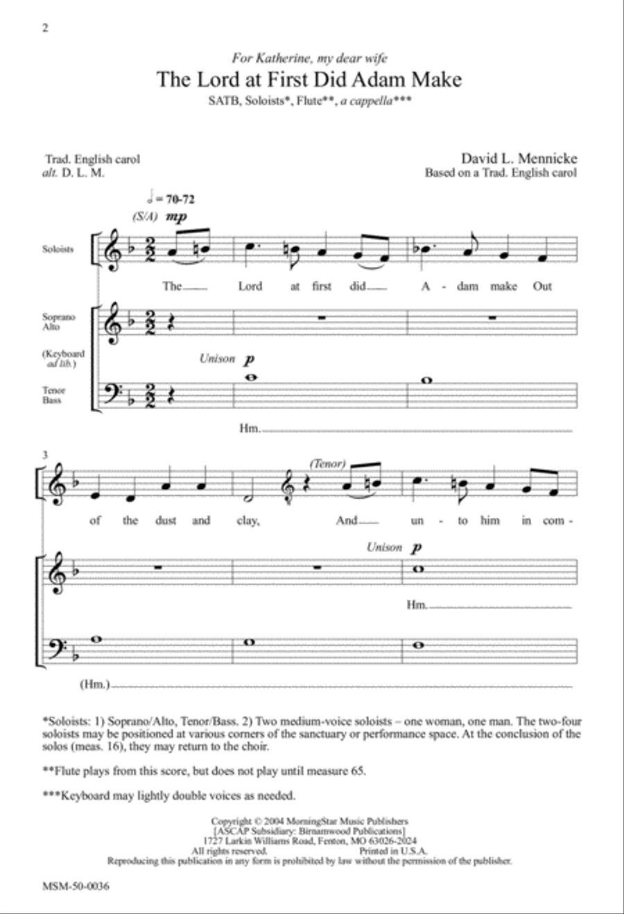 The Lord at First Did Adam Make 4-Part scores gallery preview page 1