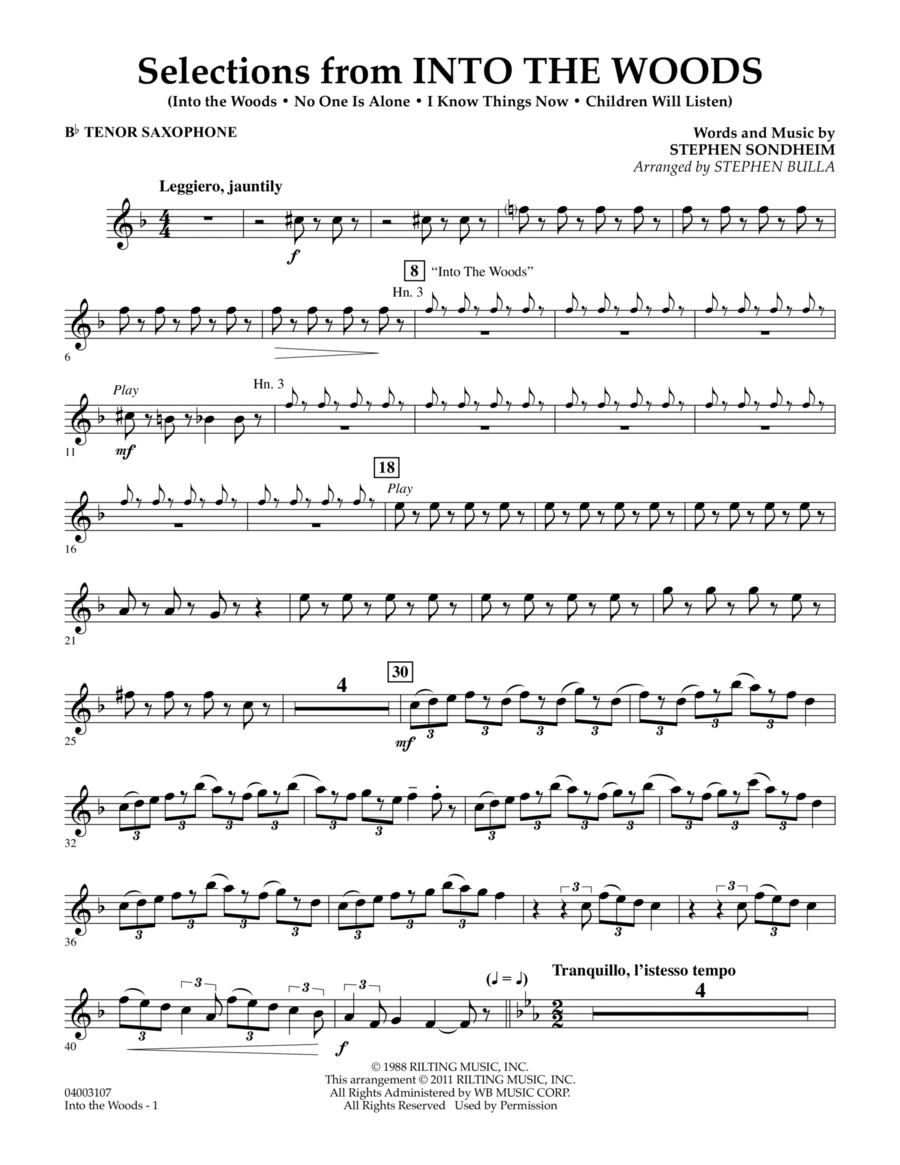 Selections from Into the Woods - Bb Tenor Saxophone Concert Band scores gallery preview page 1