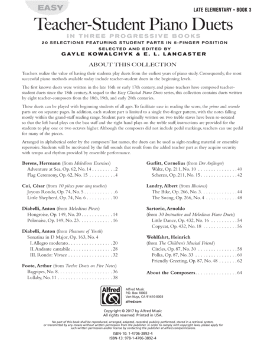 Easy Teacher-Student Piano Duets 1-3 (Value Pack) Easy Teacher-Student Piano Duets 1-3 (Value Pack) Piano Method scores gallery preview page 17