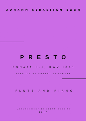 Presto from Sonata No.1, BWV 1001 - Flute and Piano (Full Score)