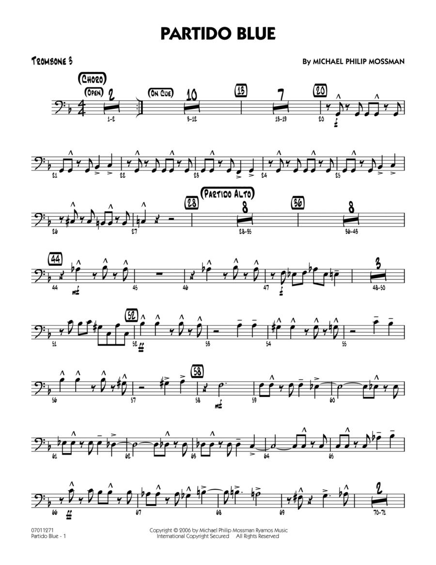 Partido Blue - Trombone 3 Jazz Ensemble scores gallery preview page 1