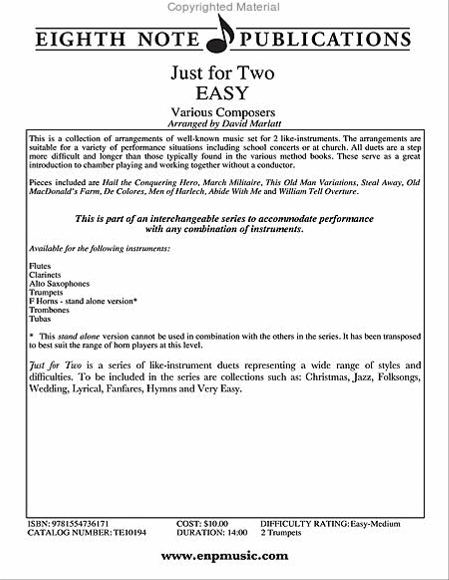 Just for Two Easy Trumpet Duet scores gallery preview page 2