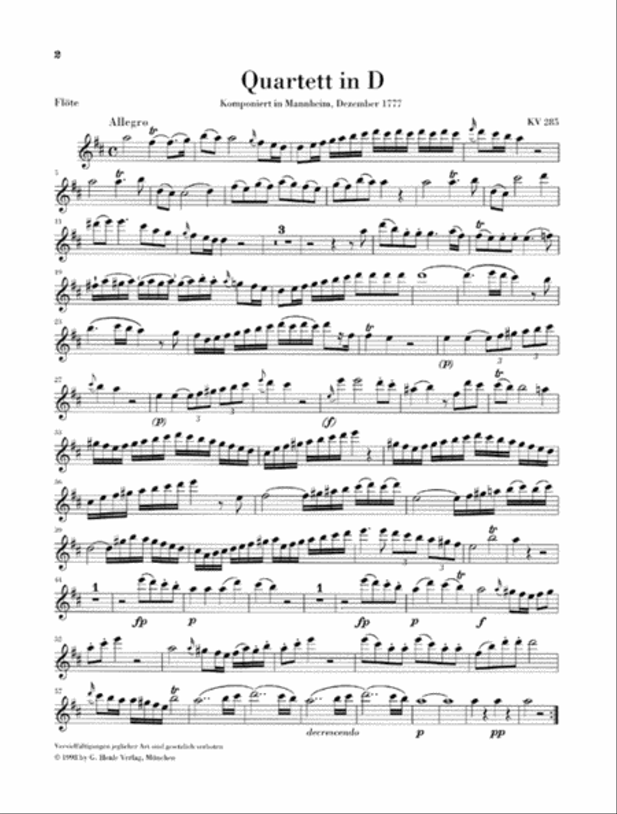 Quartets for Flute, Violin, Viola, and Violoncello Flute scores gallery preview page 3