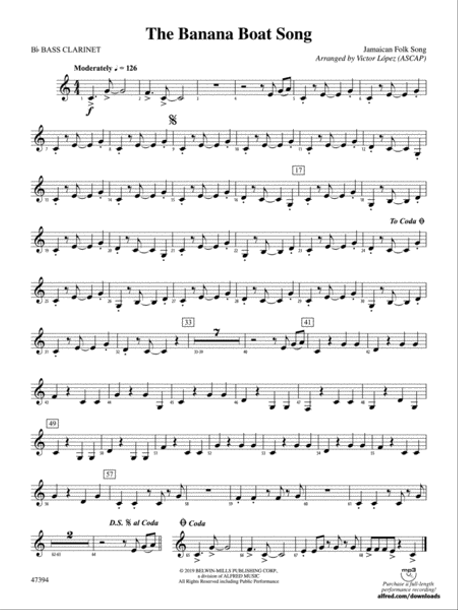 The Banana Boat Song: B-flat Bass Clarinet Concert Band scores gallery preview page 1
