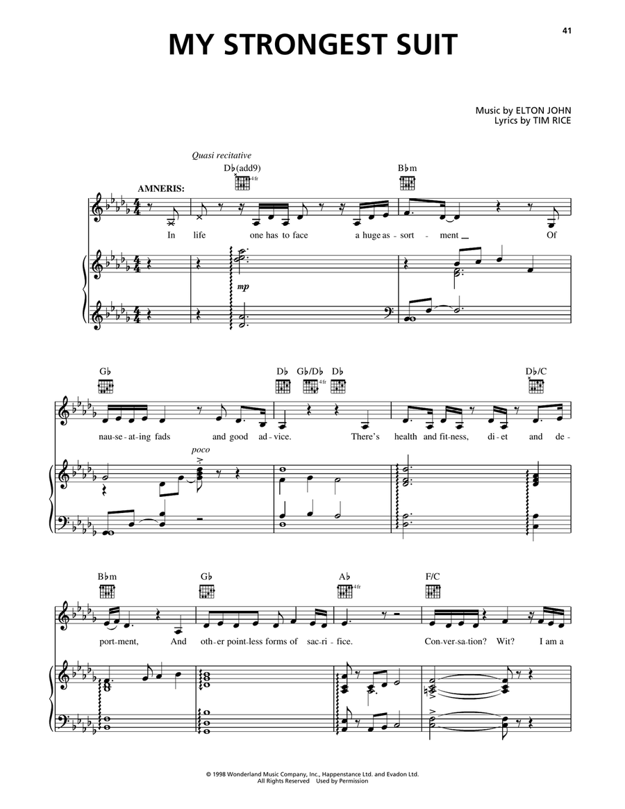 My Strongest Suit (from Aida) Piano, Vocal, Guitar scores gallery preview page 1