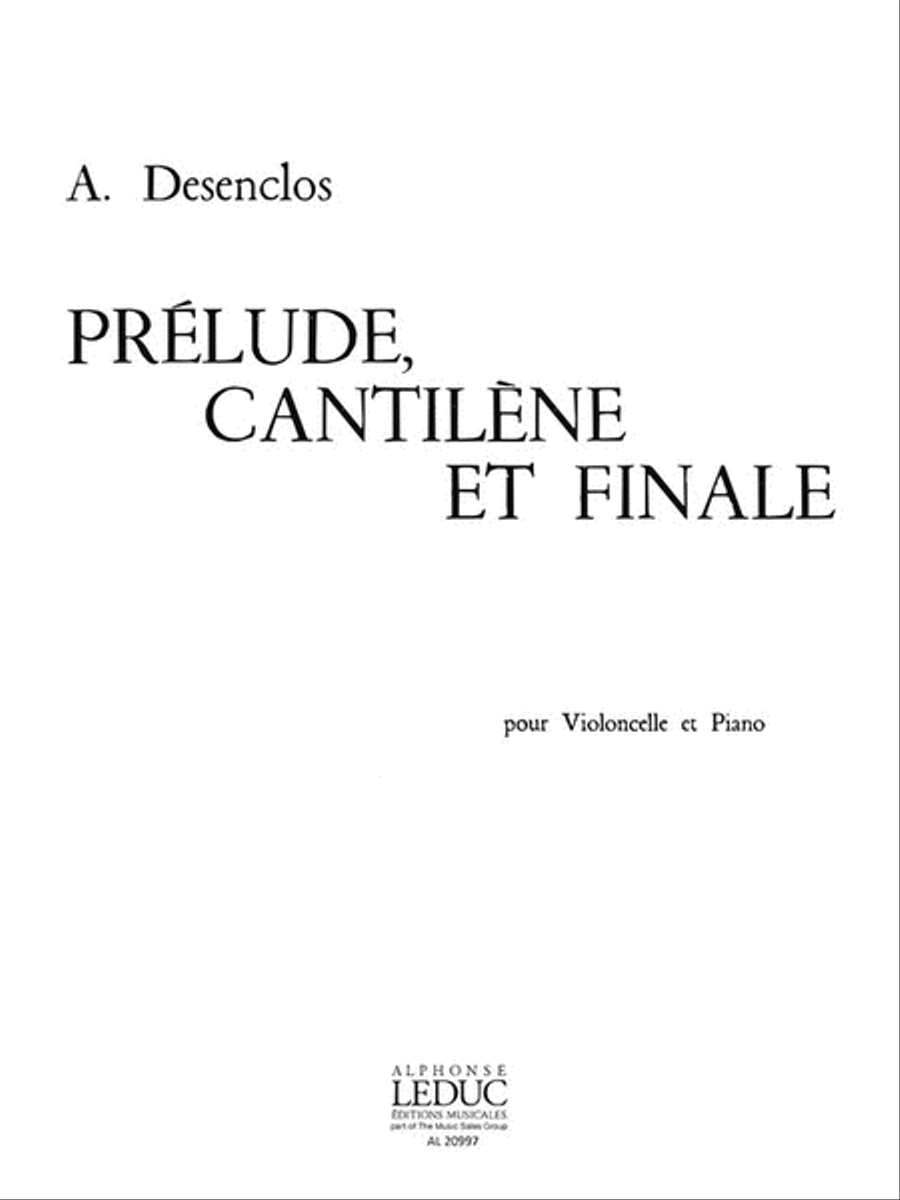 Book cover for Prelude, Cantilene Et Final (cello & Piano)