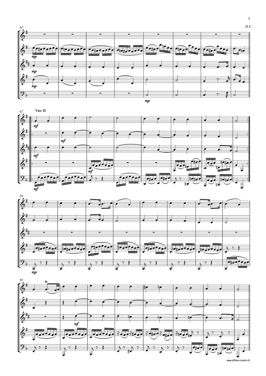 Variations on 'Twinkle, Twinkle Little Star' Brass Quintet scores gallery preview page 4